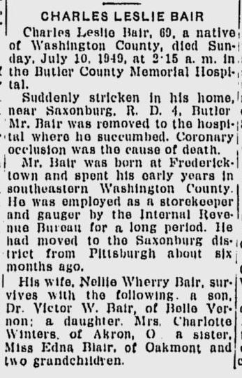 Charles Leslie Bair obit